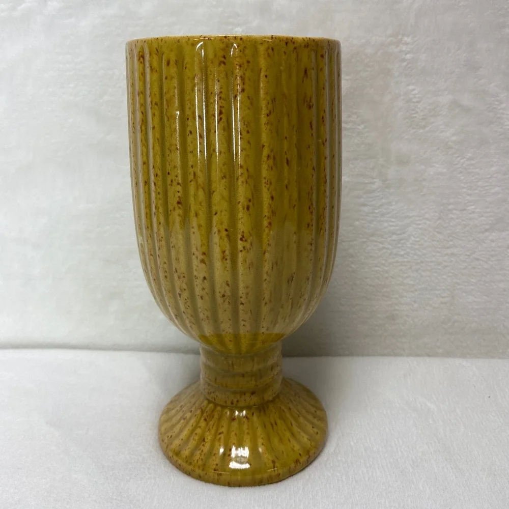 Vintage Ceramic Pottery Vase Yellow Speckled Glaze Rustic‎ Farmhouse